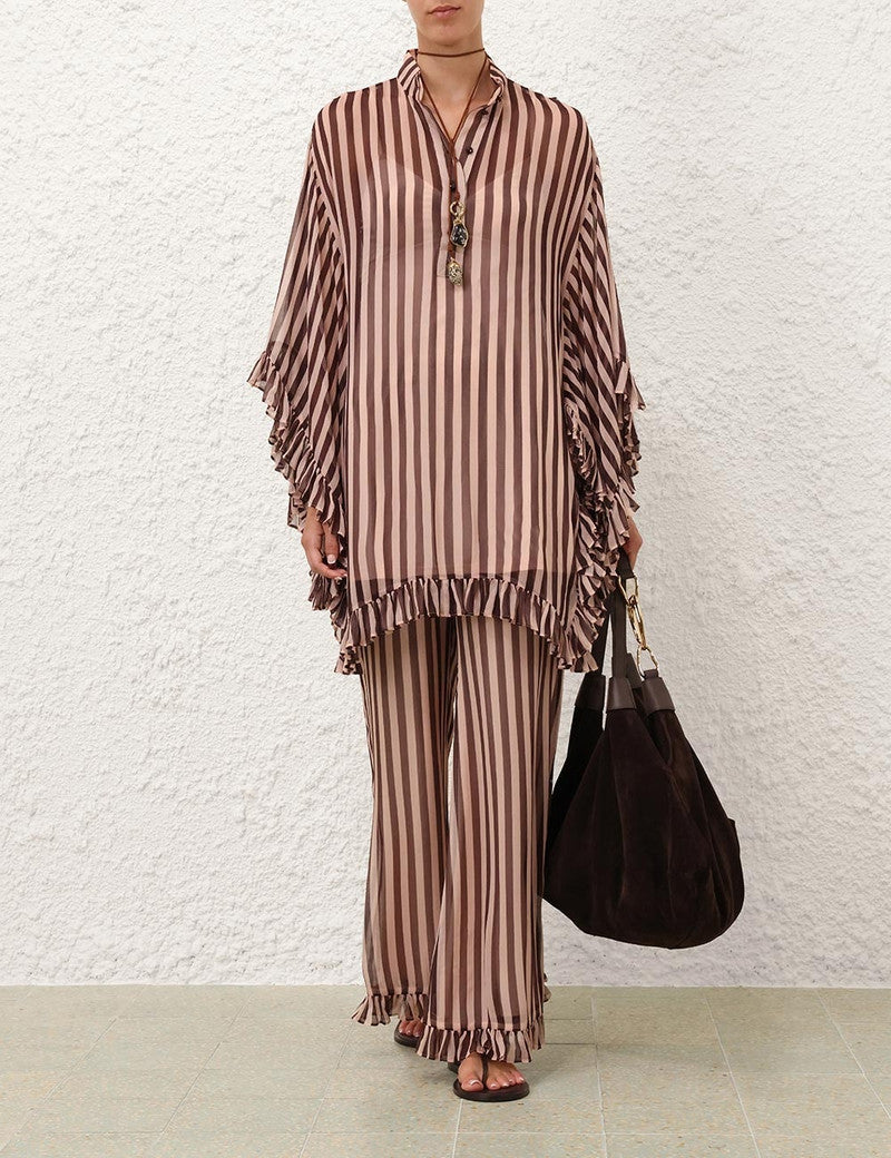 Zimmermann Balance Ruffle Flare Pants for women, featuring ruffle details and a flattering flare silhouette in stylish fabric.