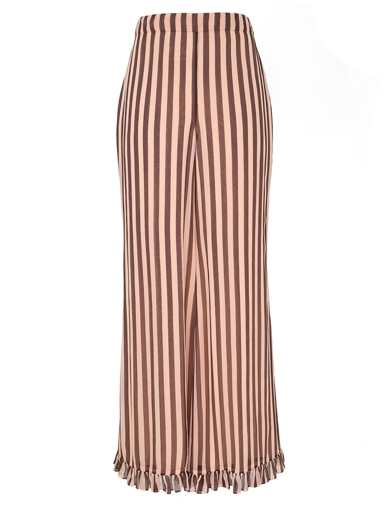 Zimmermann Balance Ruffle Flare Pant for women, featuring ruffle details and wide-leg style, shown in a natural fabric and fit.
