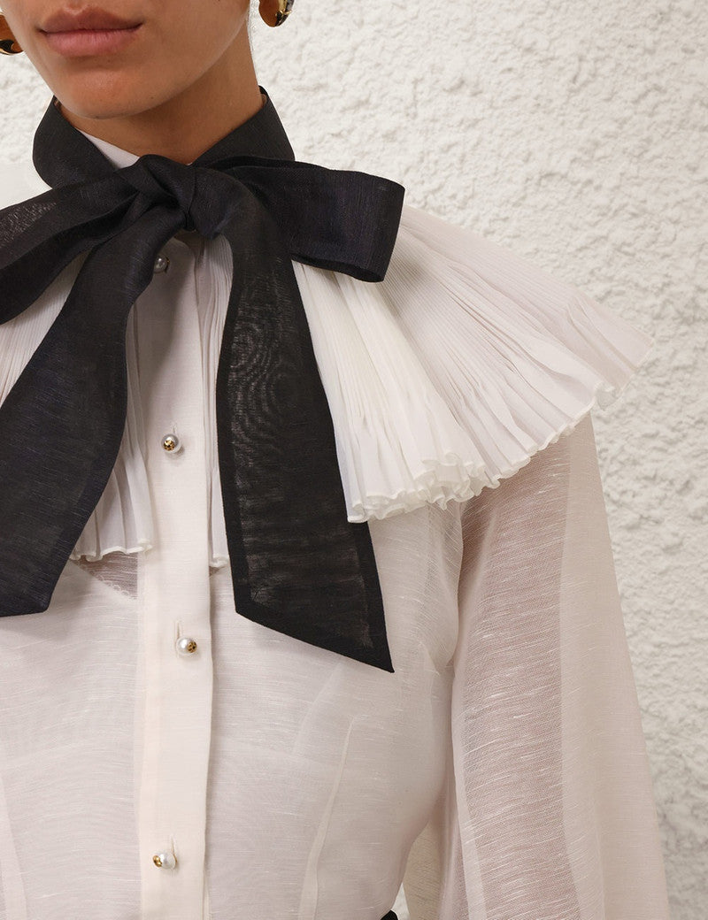 Zimmermann Illuminate Pierrot Shirt for women, stylish white blouse with intricate detailing, casual and elegant women's apparel.