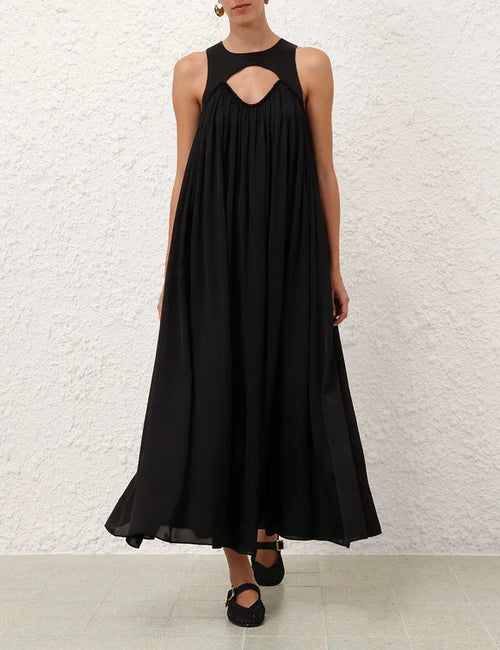 Black Zimmermann Balance Swing Maxi Dress for women, flowing fabric and elegant design, perfect for stylish summer occasions.