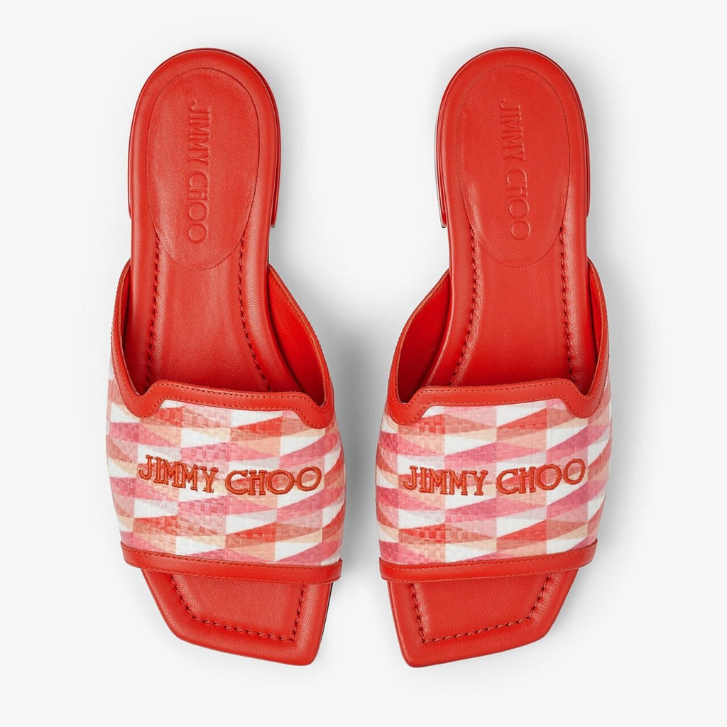 Jimmy Choo Nako woven and leather flat shoe with stylish design, featuring woven fabric and smooth leather accents.
