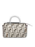 Fendi By The Way Mini Boston Bag in beige with gold hardware, stylish women's bag with top handles and logo detail.