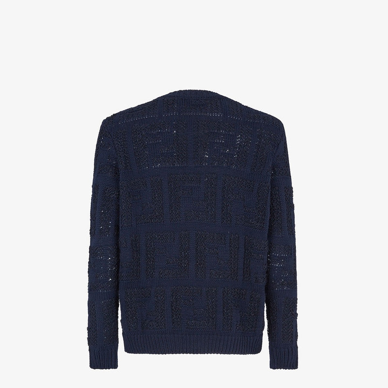 Fendi men's textured sweater with FF logo motif, stylish men's apparel featuring a knit design and bold branding details.