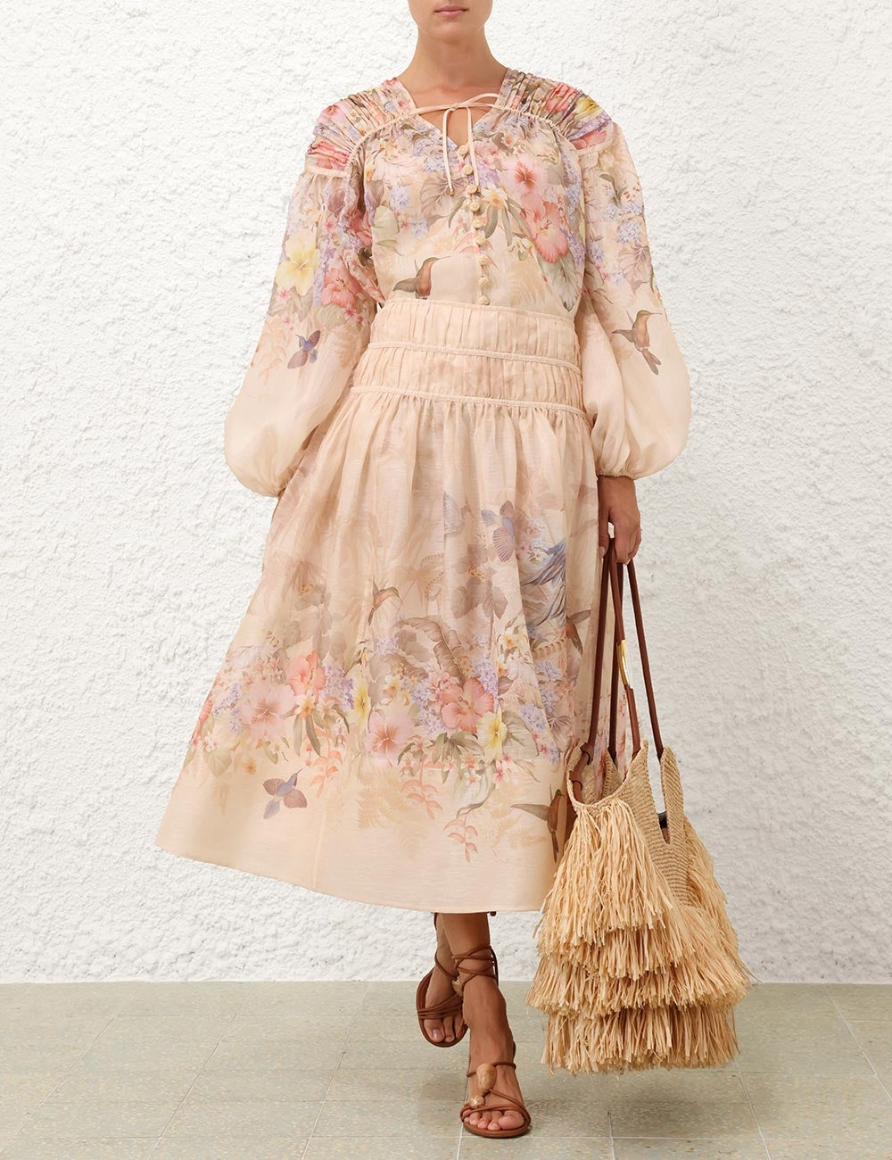Zimmermann Illuminate Drawn Midi Skirt for women, featuring a flowy fabric with intricate design details.