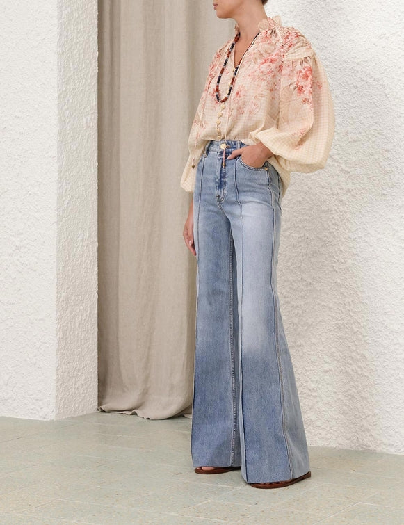 Zimmermann Illuminate Blouse for women, coral floral design, lightweight fabric, stylish and elegant apparel.
