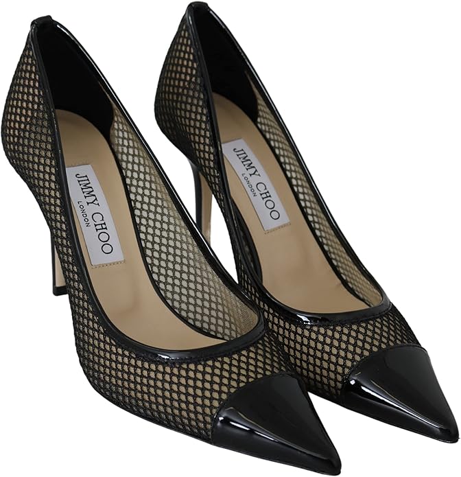 Black Jimmy Choo Amika 85 women's pumps with pointed toes and sleek leather finish, stylish footwear for elegant occasions.