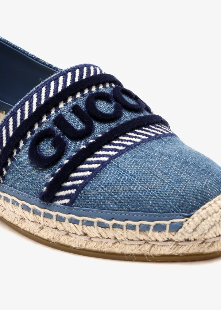 Gucci Logo Band Denim Espadrille Flats