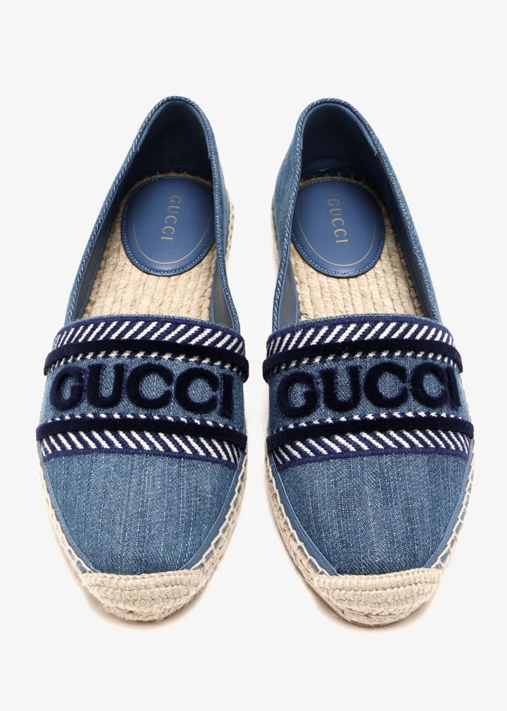Gucci Logo Band Denim Espadrille Flats