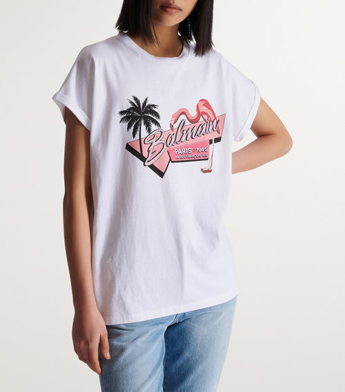 Balmain Paris 1945 Flamingo Graphic T-Shirt – White