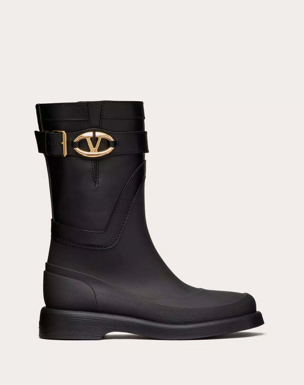 Valentino Vlogo The Bold Edition women's rubber and calfskin boots with 35mm heel, featuring distinctive logo design.