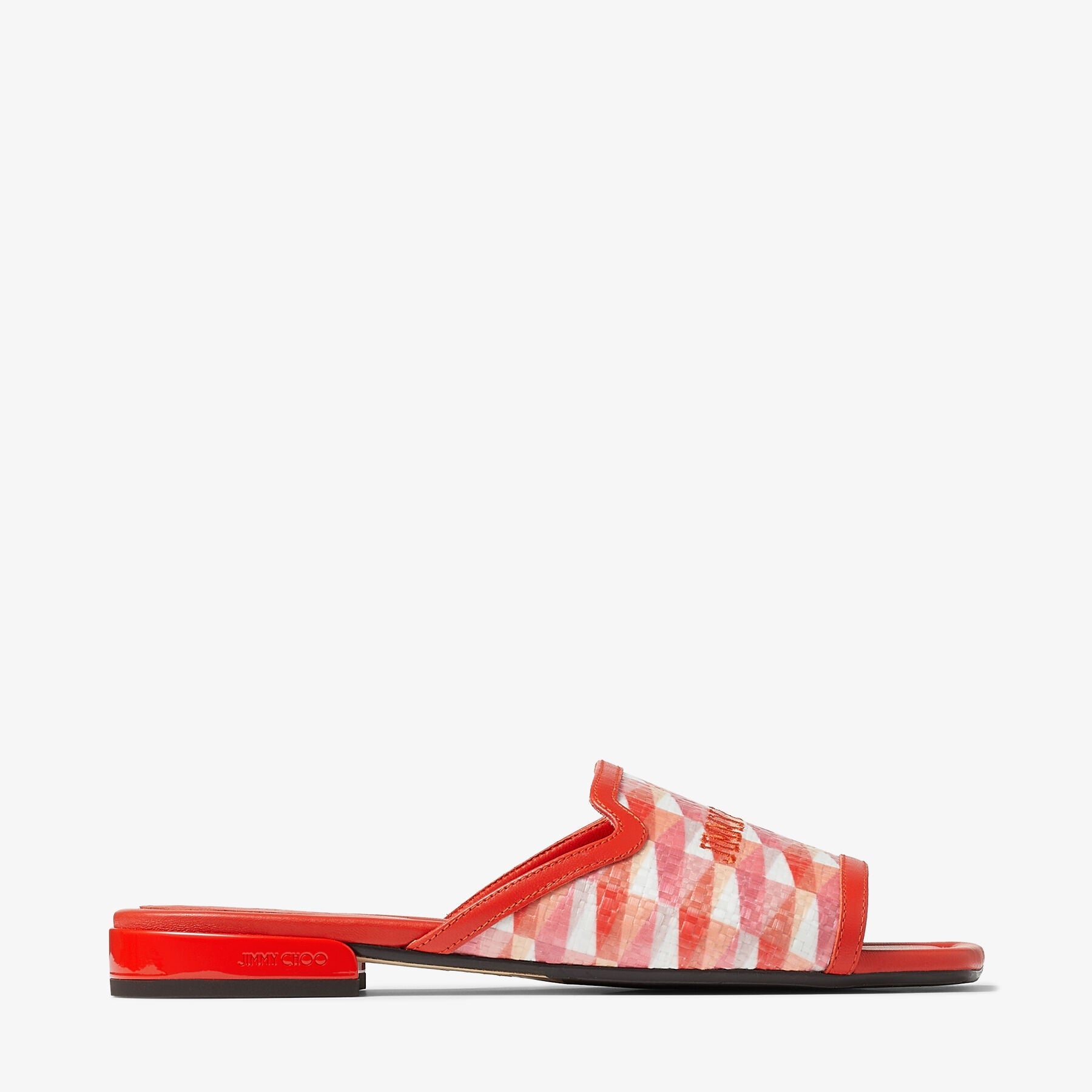 Jimmy Choo Nako woven and leather flat shoe with stylish design, featuring intricate woven details and smooth leather accents.