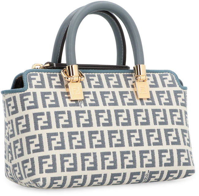 Fendi Mini Bauletto By The Way women’s bag with beige and brown color block design and gold-tone hardware.