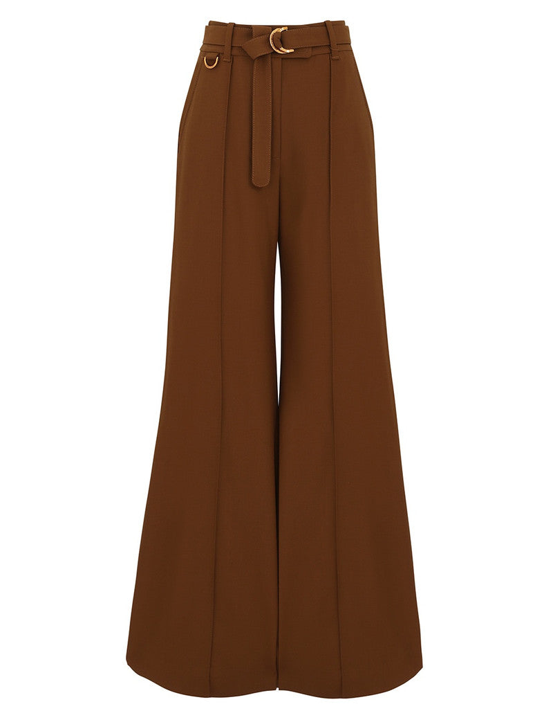 Zimmermann Illuminate Stretch Flare Pant for women, featuring a fitted waistband and flowing flare legs in a vibrant fabric.