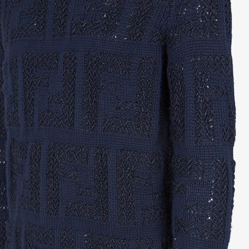 Fendi men's textured sweater with FF logo motif, stylish men's apparel in soft knit fabric, featuring a subtle pattern and classic fit.