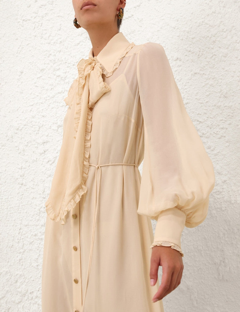 Zimmermann Ruffle Midi Dress for women, featuring a flowy fabric with ruffle details, perfect for elegant everyday wear.