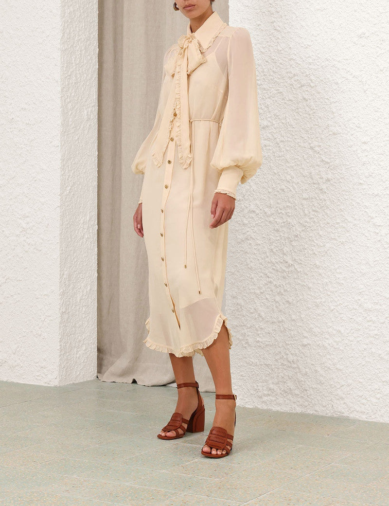 Zimmermann Ruffle Midi Dress for women, featuring a flowy design with ruffle details, perfect for elegant casual wear.