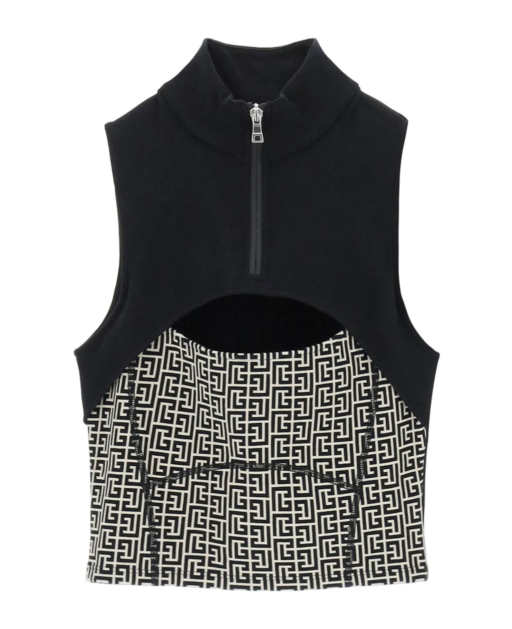 Balmain Monogram Sports Cropped Top for women, stylish athletic wear with logo design, in a close-up view of the cropped top.