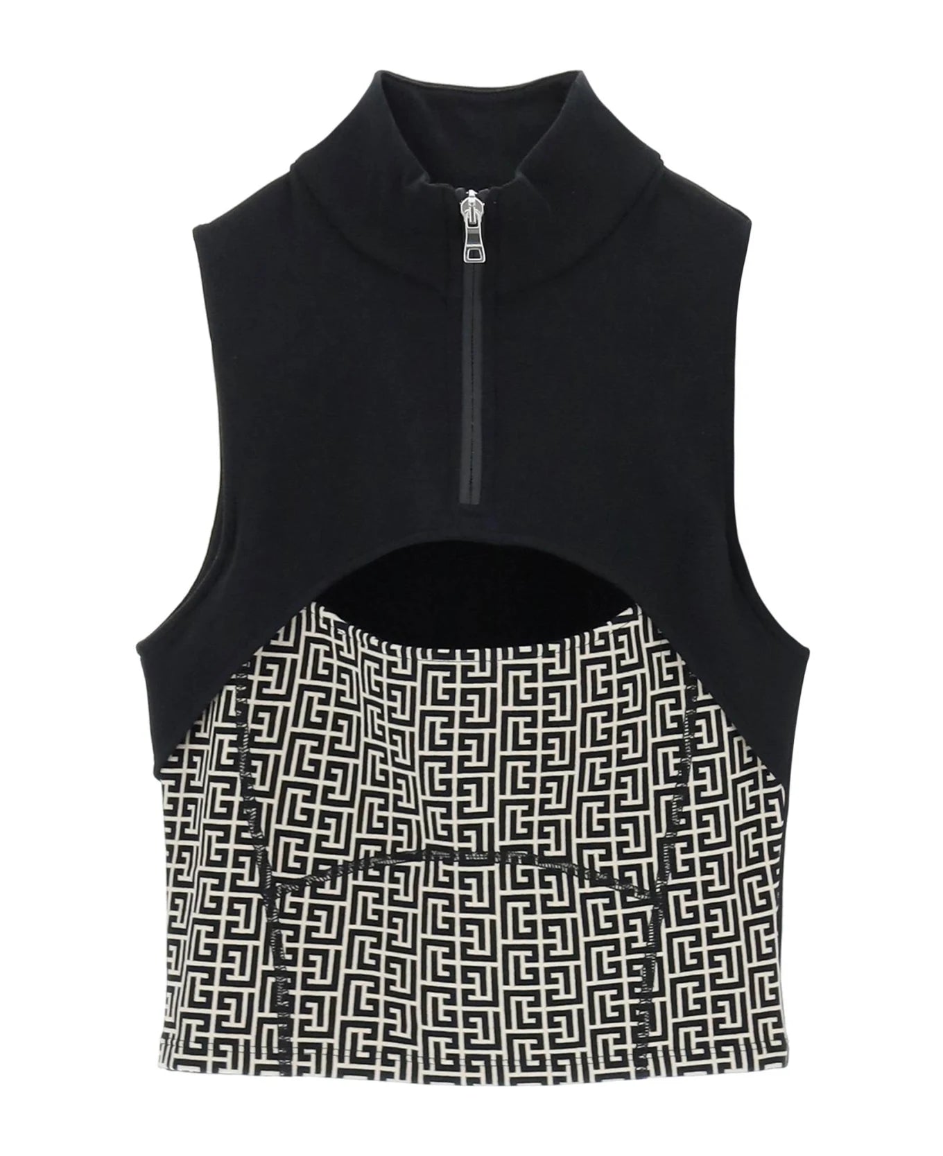 Balmain Monogram Sports Cropped Top for women, stylish athletic wear with logo design, in a close-up view of the cropped top.