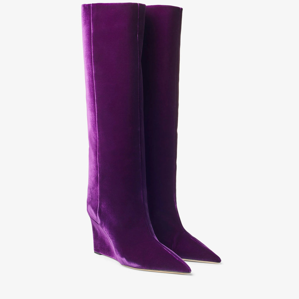 Jimmy Choo Blake 85mm Purple Velvet Wedge Boots