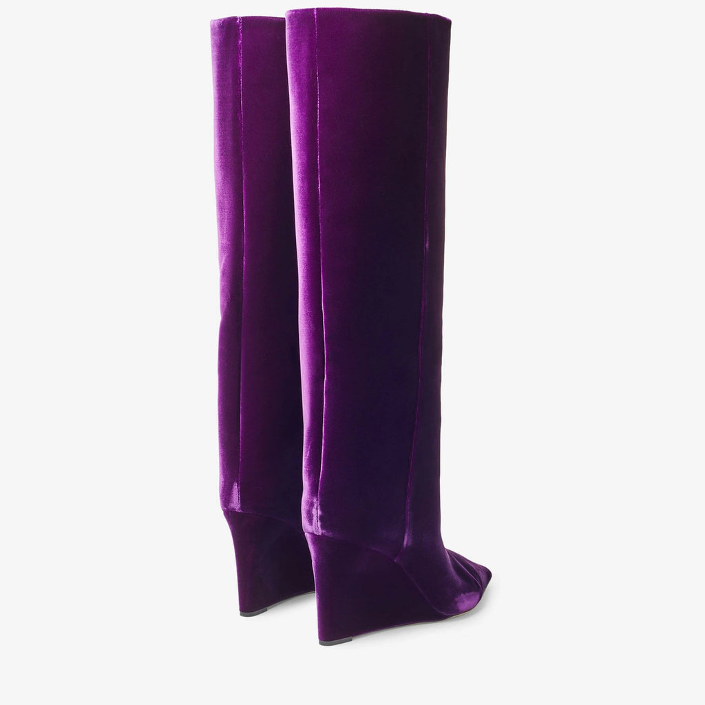 Jimmy Choo Blake 85mm Purple Velvet Wedge Boots