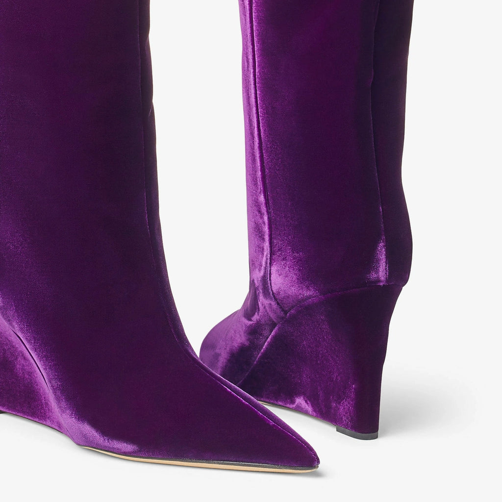 Jimmy Choo Blake 85mm Purple Velvet Wedge Boots