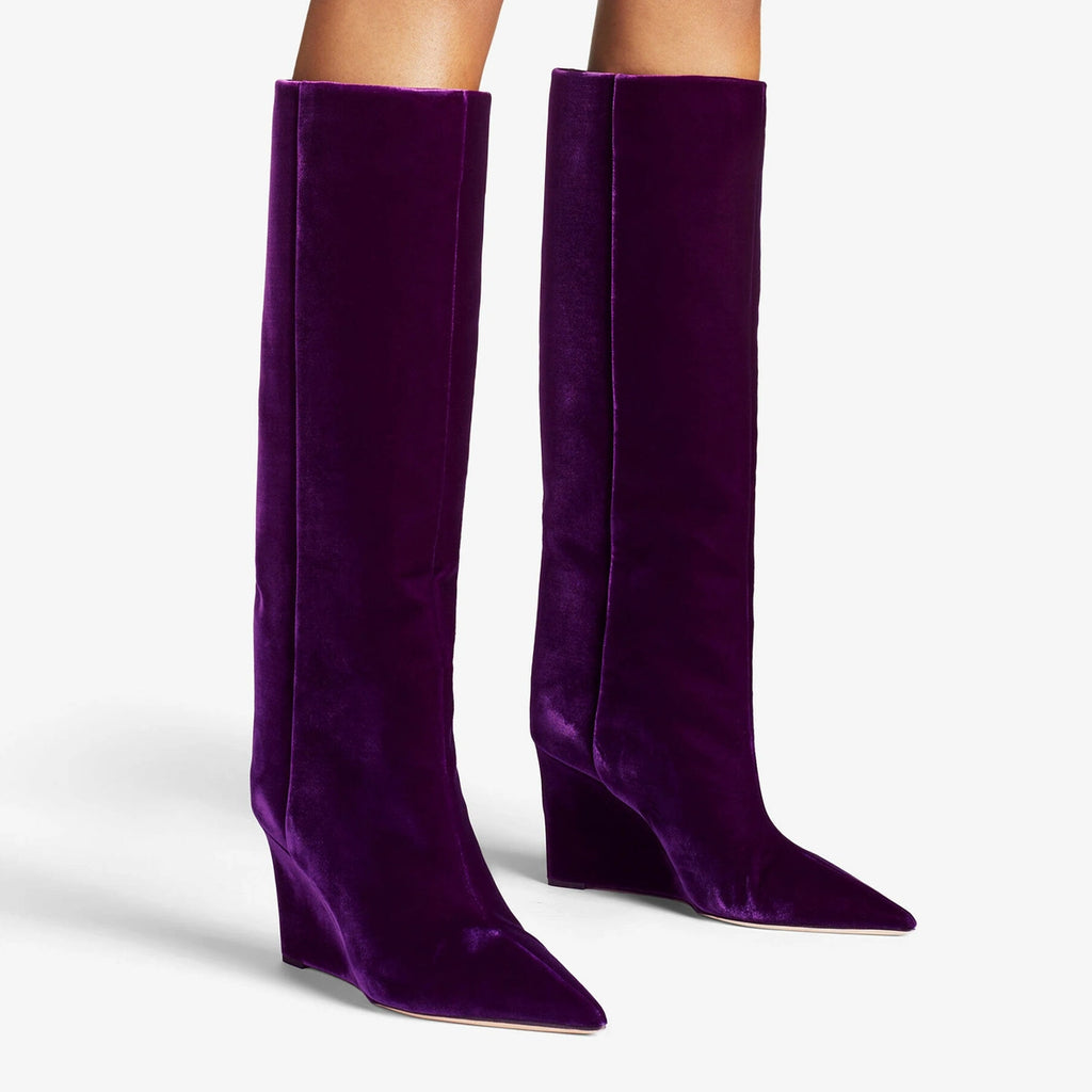 Jimmy Choo Blake 85mm Purple Velvet Wedge Boots