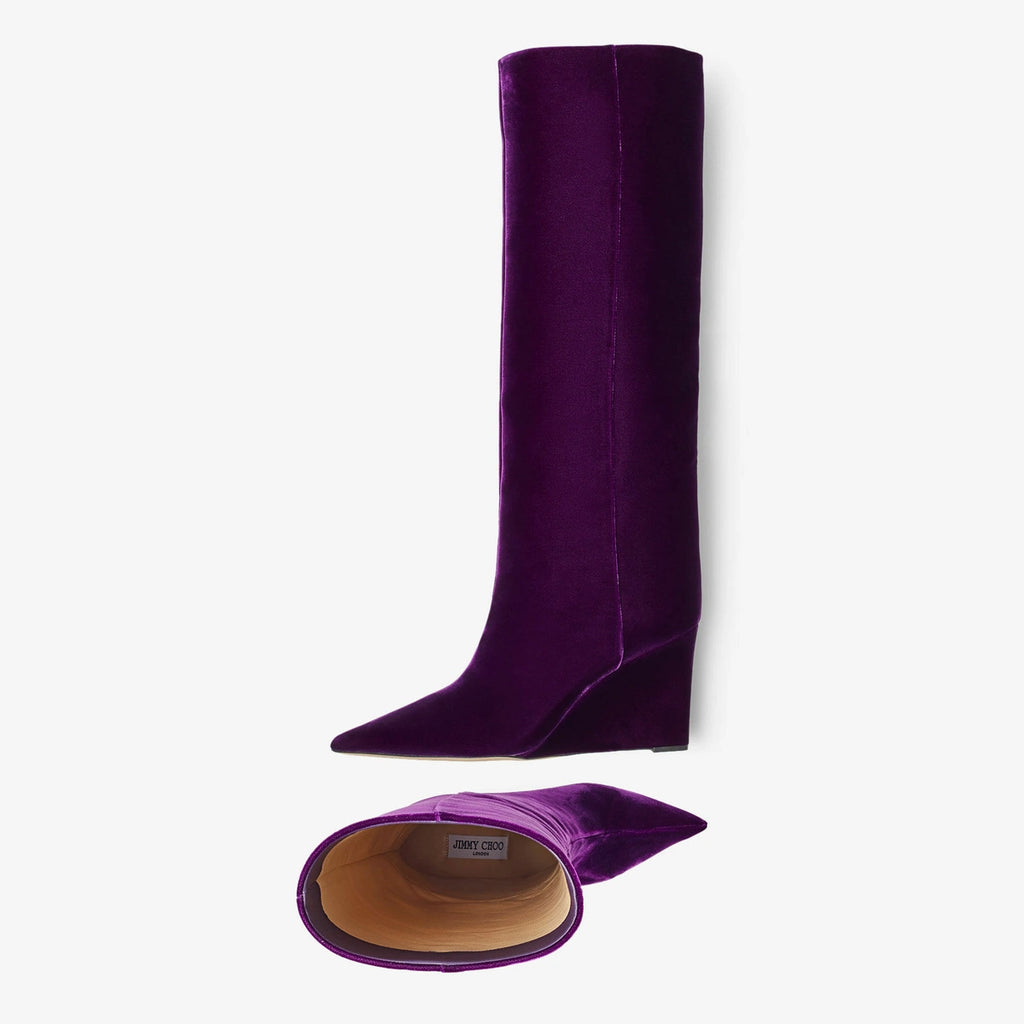 Jimmy Choo Blake 85mm Purple Velvet Wedge Boots