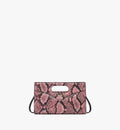 Small MCM diamond tote bag in snake-embossed leather with python print, featuring a sleek, compact design for women.