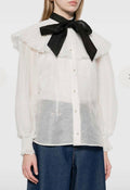 Zimmerman women's white Illuminate Pierrot shirt displayed flat, showing its lightweight fabric, collar, and button details.