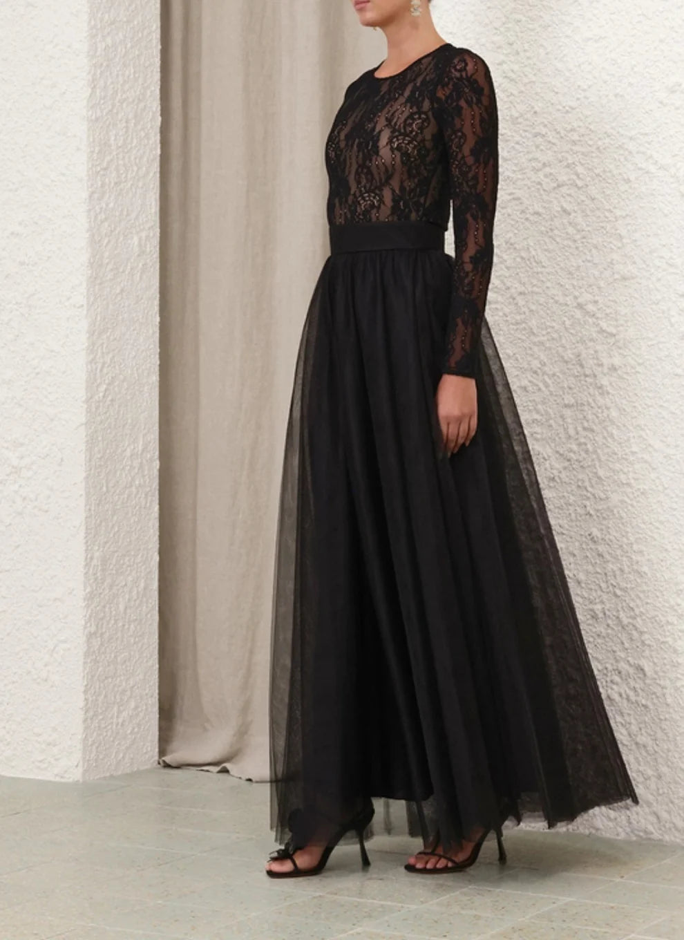 Black high waist tulle skirt for women by Zimmermann, featuring a flowing, layered design perfect for elegant or formal occasions.