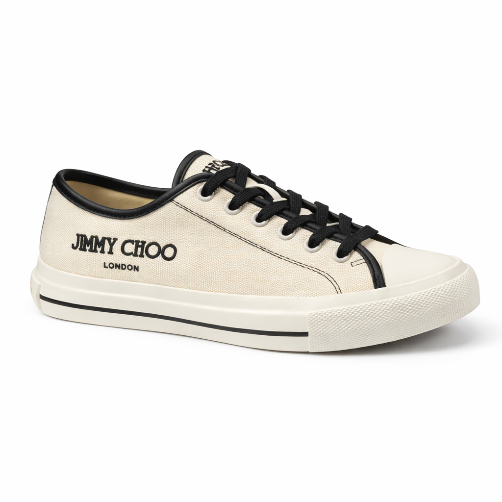 Jimmy Choo Canvas Low-Top Lace-Up Sneaker with Logo Print