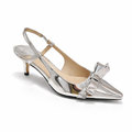 Jimmy Choo Metallic Silver Slingback Heels with Bow Detail