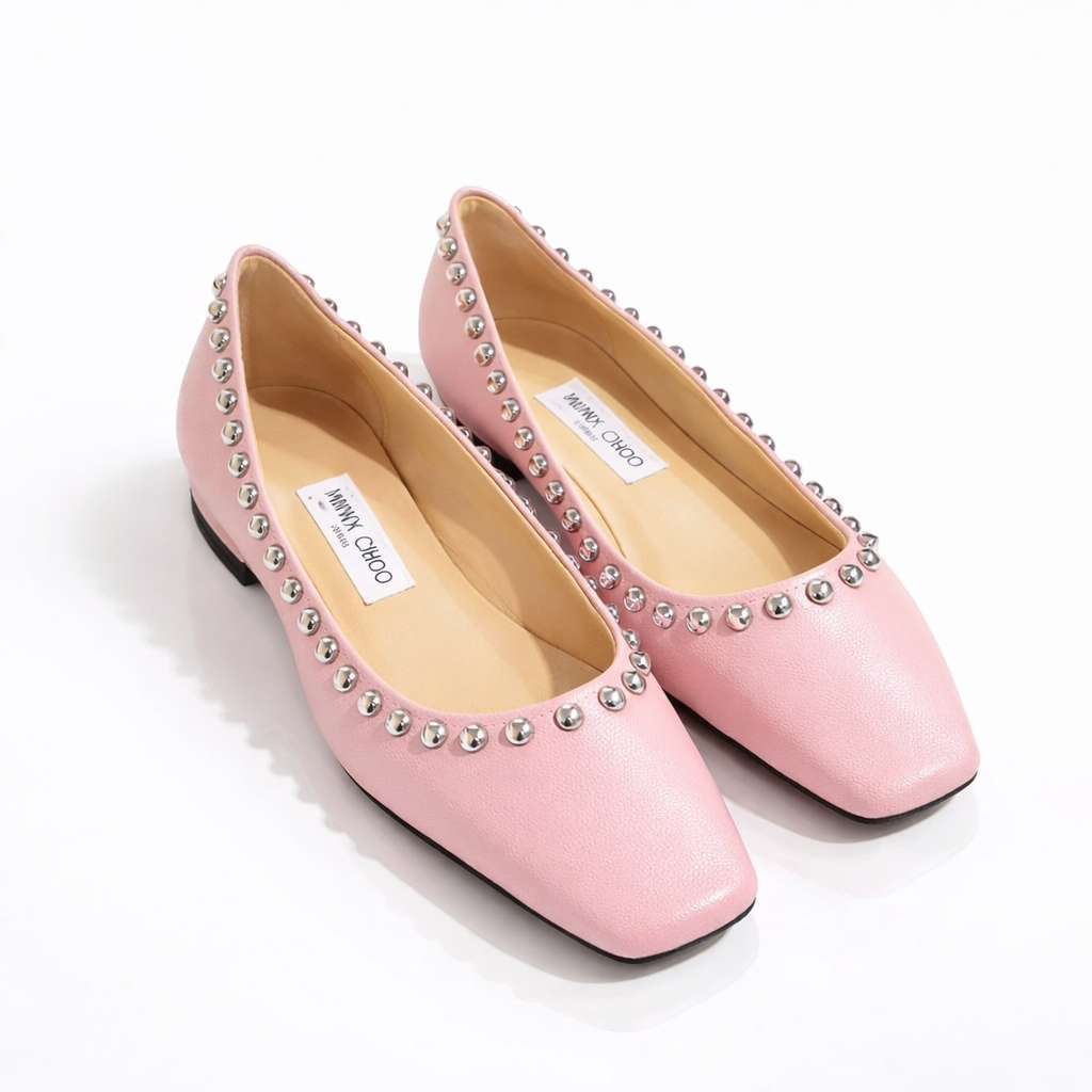Jimmy Choo Mirele pearl-embellished ballerina shoes for women, featuring elegant design and shiny pearl accents.