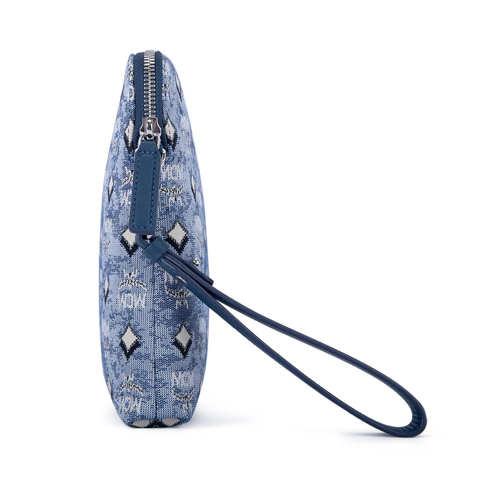 MCM vintage jacquard standing wristlet pouch for women with stylish design and compact size, ideal for carrying essentials