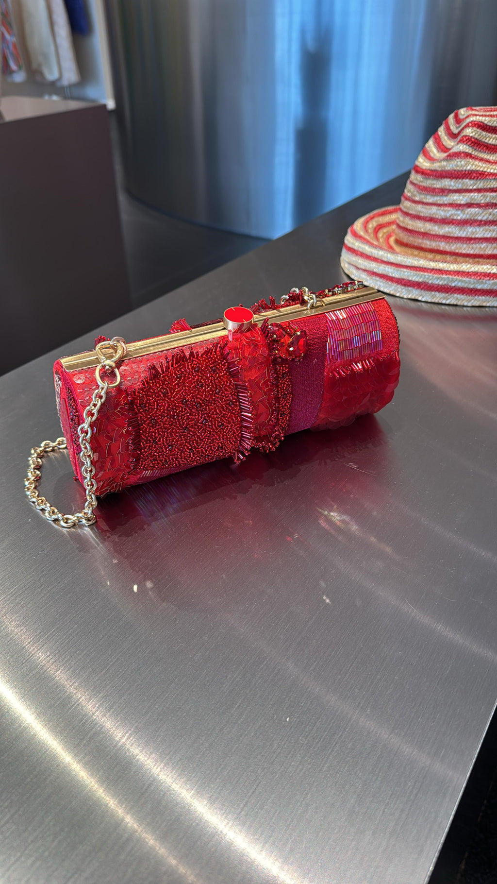 Cult Gaia Piper embellished clutch bag for women, featuring intricate bead and jewel detailing, elegant and stylish for evening wear.