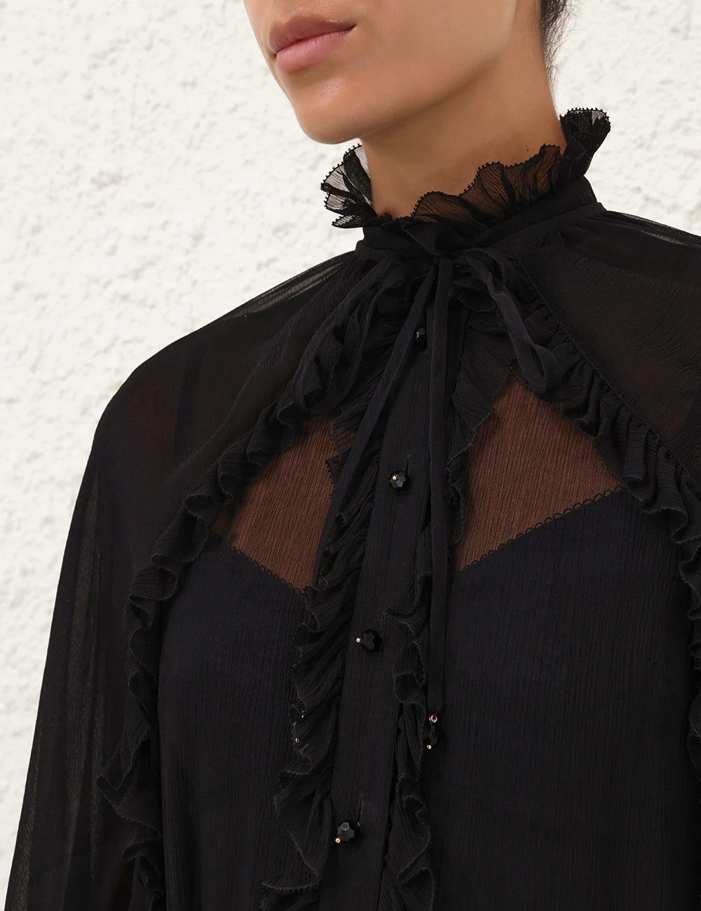 Zimmermann Illuminate Cape Shirt for women, featuring flowing fabric and elegant design, showcased on a model.