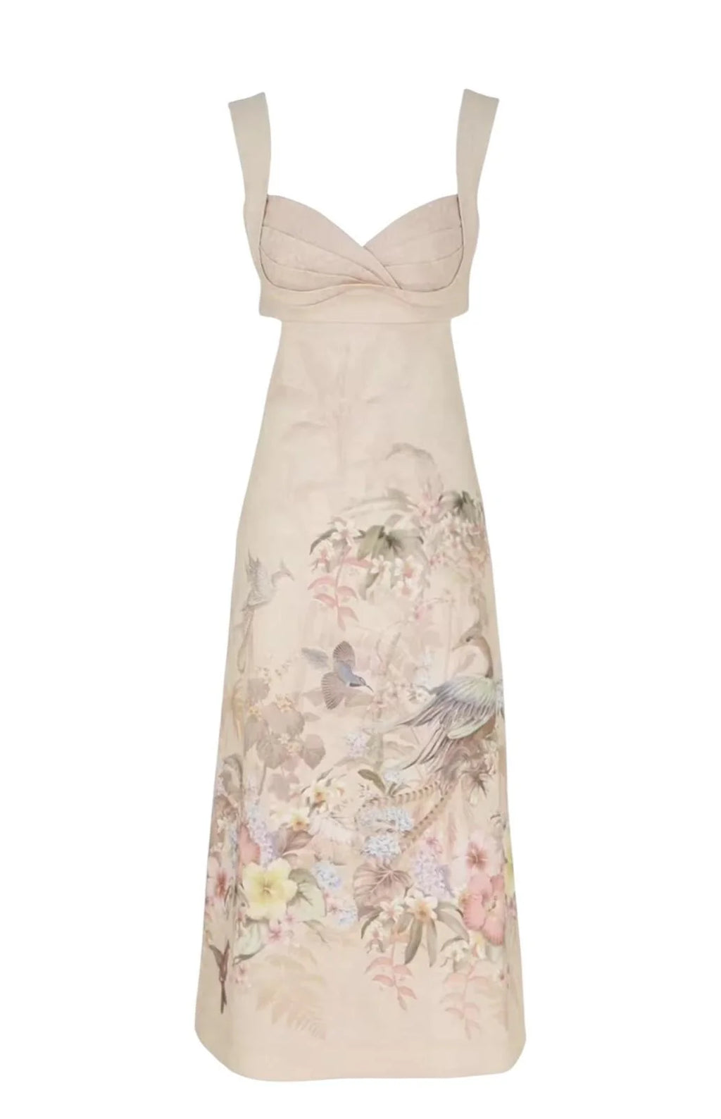 Zimmermann Illuminate Midi Dress in Ivory Tropical for women, featuring a flowing silhouette and tropical print fabric.