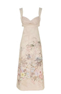 Zimmermann Illuminate Midi Dress in Ivory Tropical for women, featuring a flowing silhouette and tropical print fabric.