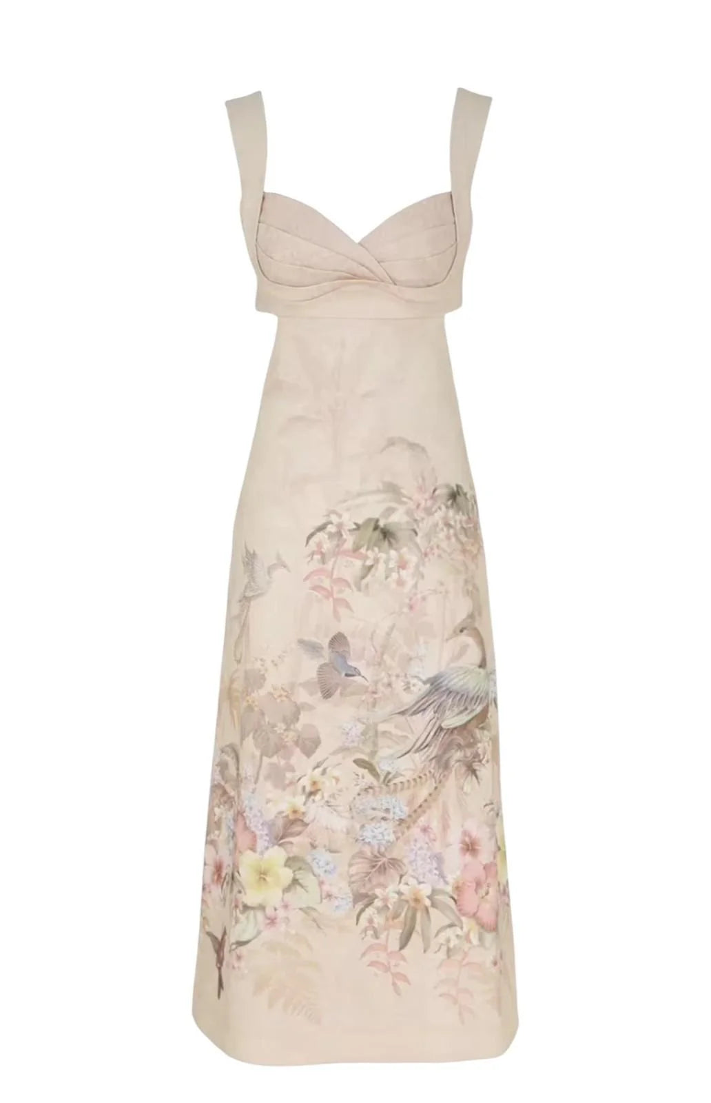 Zimmermann Illuminate Midi Dress in Ivory Tropical for women, featuring a flowing silhouette and tropical print fabric.