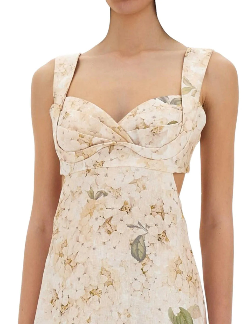 Zimmermann Illuminate midi dress in ivory tropical print, lightweight women’s apparel with a flowy silhouette and elegant design.