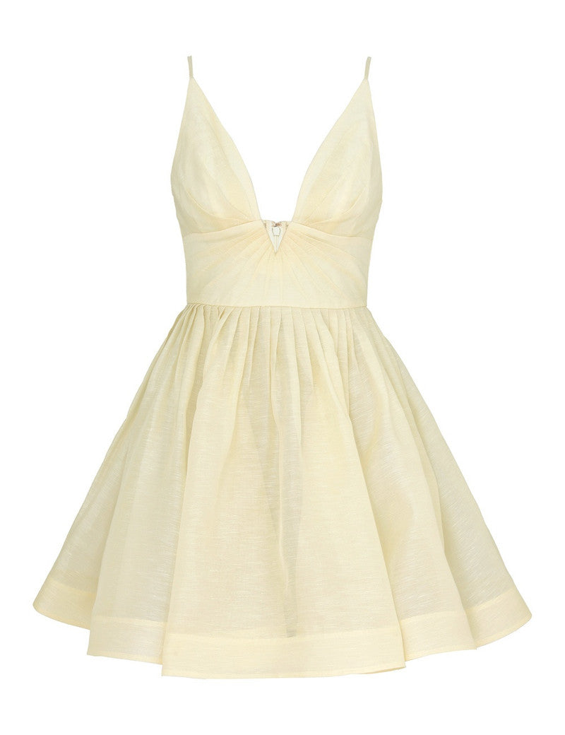 Zimmermann Illuminate V-neck Mini Dress for women, featuring a stylish V-neck design and lightweight fabric.