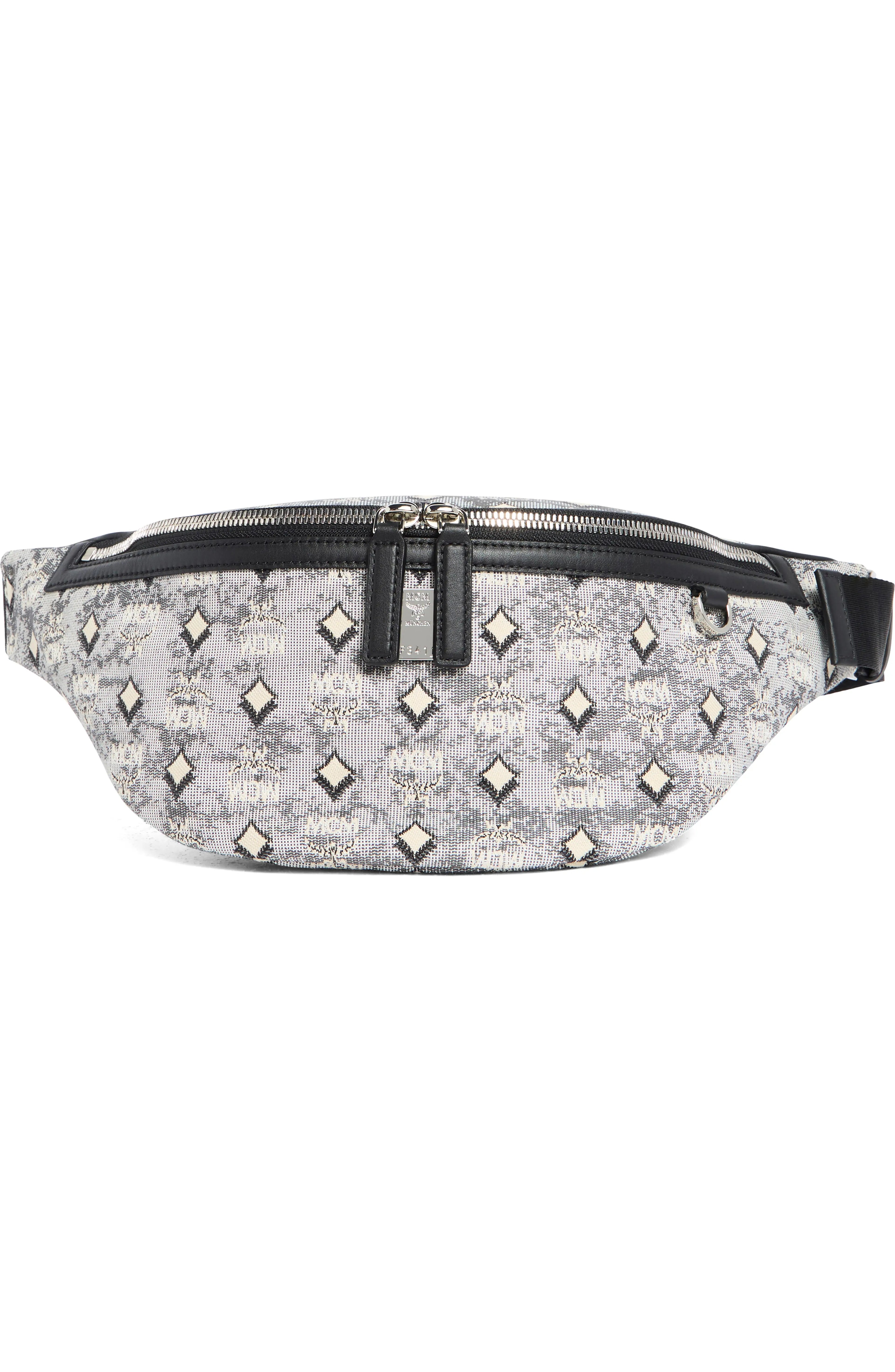 Medium MCM Fursten belt bag for women with sleek design and adjustable strap, featuring the signature MCM logo and monogram pattern.