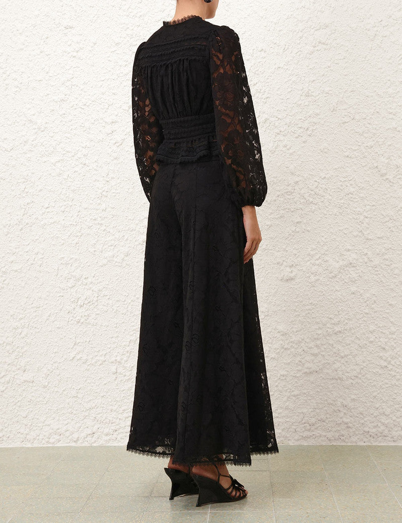 Zimmermann Illuminate Lace Culotte for women, showcasing delicate lace fabric and stylish wide-leg design.
