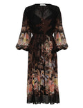 Zimmermann Illuminate Drawn Sheath Dress for women, fitted black dress with elegant design, shown on a model.