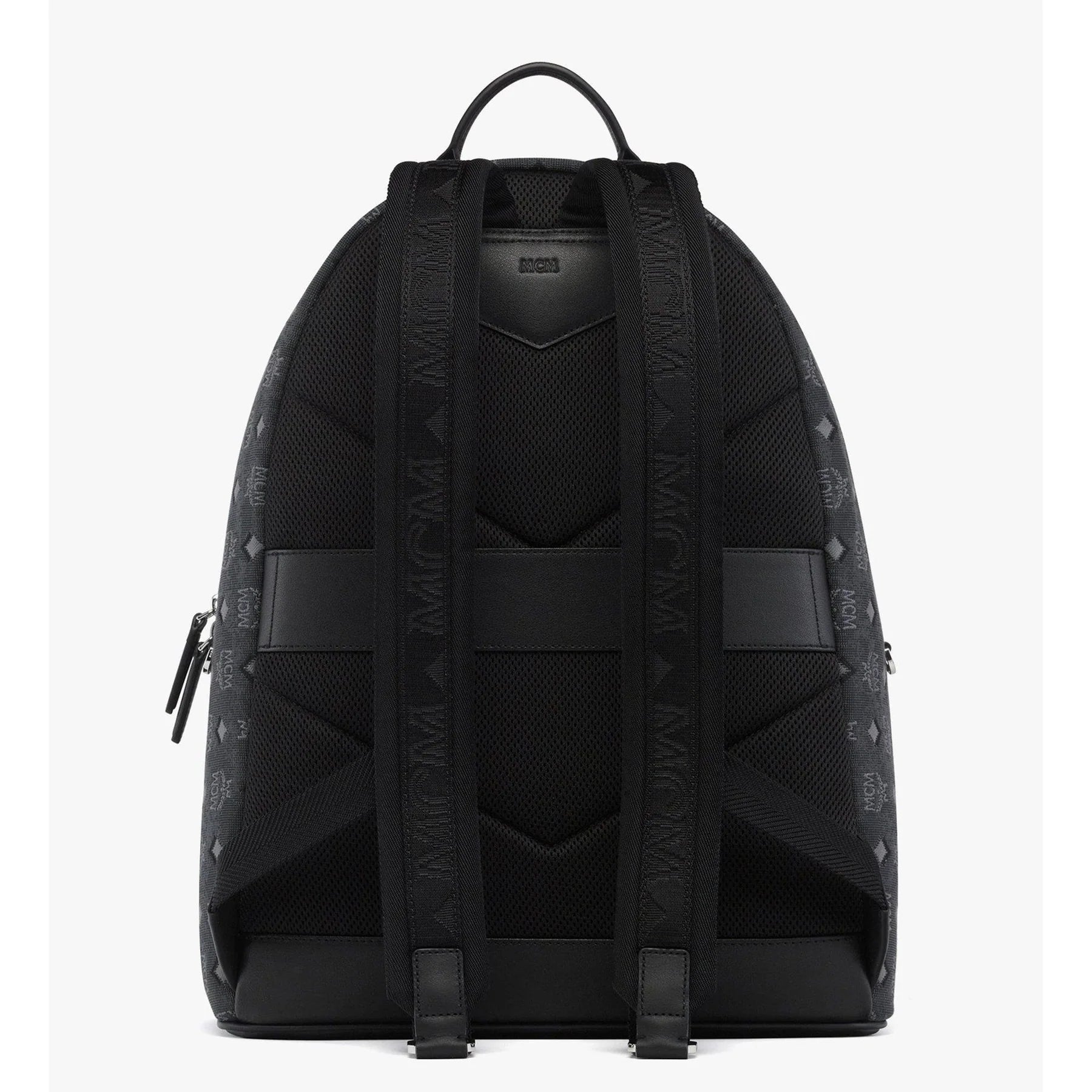 MCM Stark Backpack in Denim Visetos XL, women's designer bag with oversized denim and signature pattern, stylish and spacious.