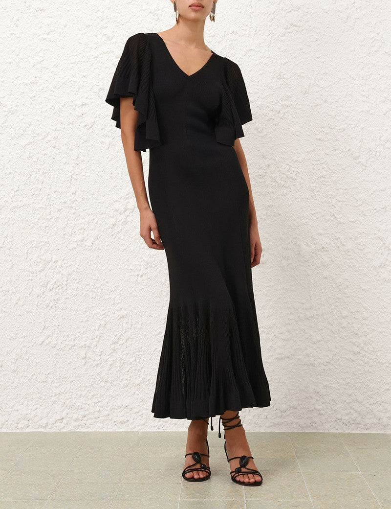 Zimmermann Illuminate Pleated Frill Maxi Dress for women, featuring flowing pleats and ruffled details in a stylish design.