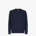 Fendi men's textured sweater with FF logo motif, showcasing detailed knit pattern and classic style in natural light.