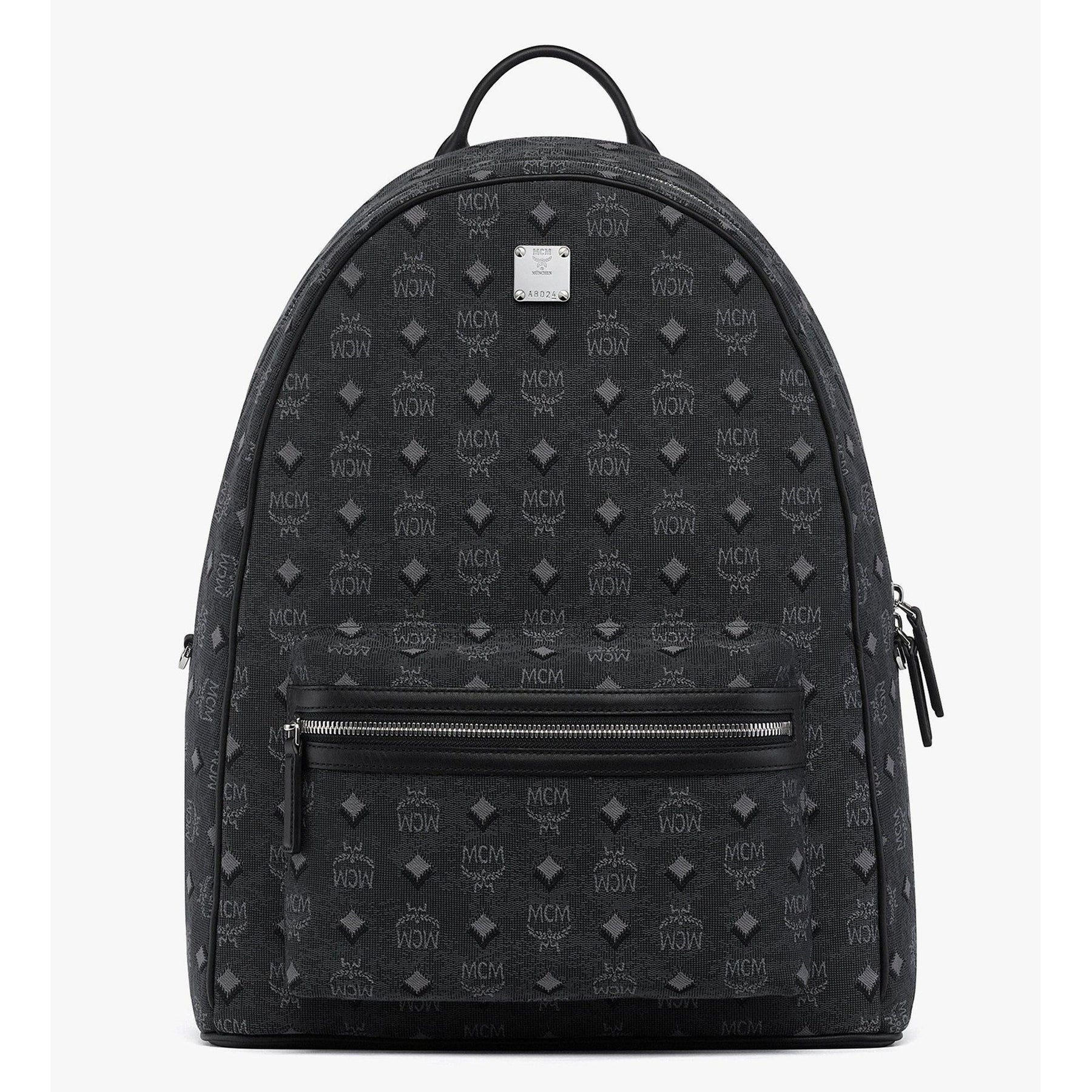 MCM Stark Backpack in denim Visetos XL, women's bag featuring a spacious design with the iconic monogram pattern and sturdy straps.