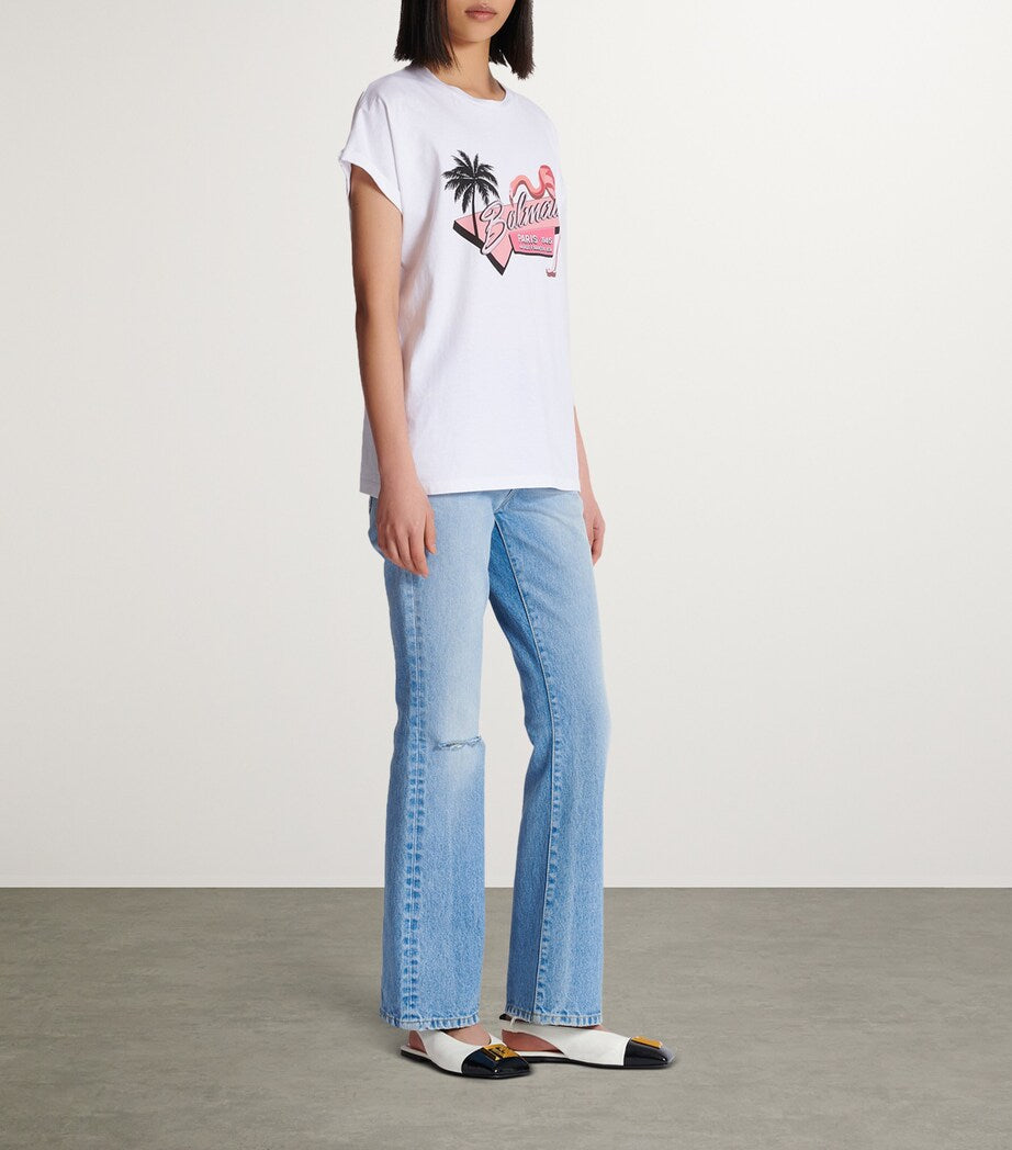 Balmain Paris 1945 Flamingo Graphic T-Shirt – White