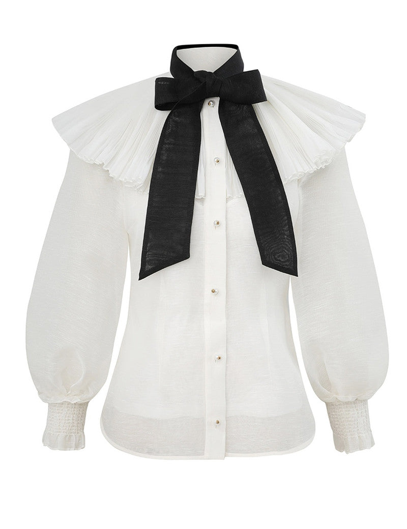 Zimmermann Illuminate Pierrot Shirt for women, lightweight blouse with ruffled details and floral print, stylish women's apparel.